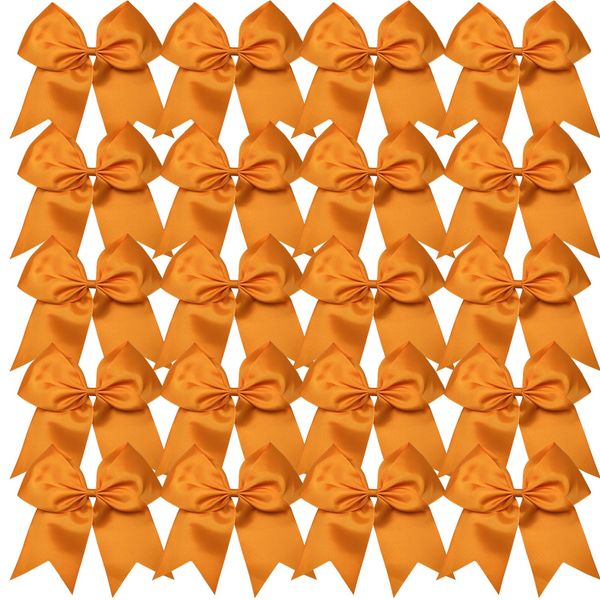 Cheerleader Bows 8 Inch 20 pcs Ponytail Holder Cheerleading Bows Hair Tie (Orange)