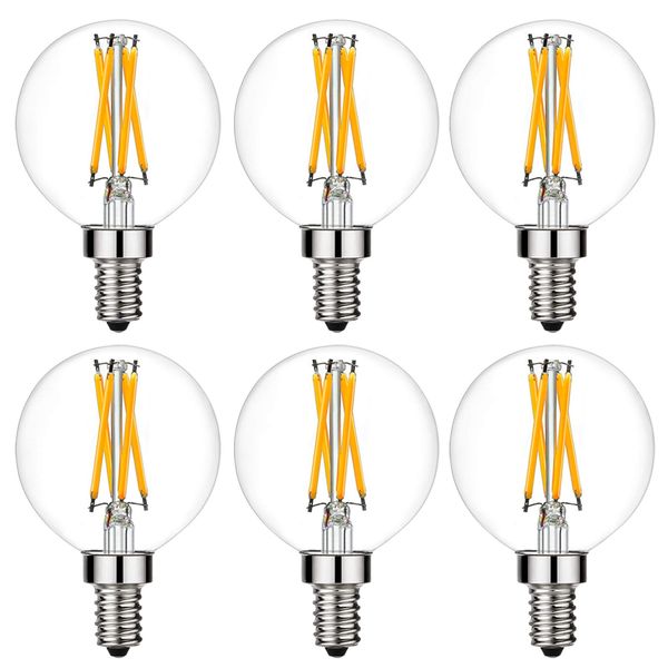 LiteHistory e12 led dimmable g16.5 Light Bulb 6W Equal 60 Watt 600lm AC120V e12 Candelabra Bulb 60 Watt for Chandeliers,Ceiling Fan,Vanity Warm White 2700K Globe e12 Light Bulb 6Pack