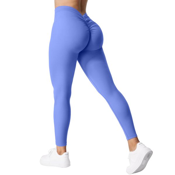 YEOREO Sport Leggings Damen V Back Taille Scrunch Workout Leggings High Waisted Butt Lifting Nahtlose Gym Yoga Leggings Hellblau XS