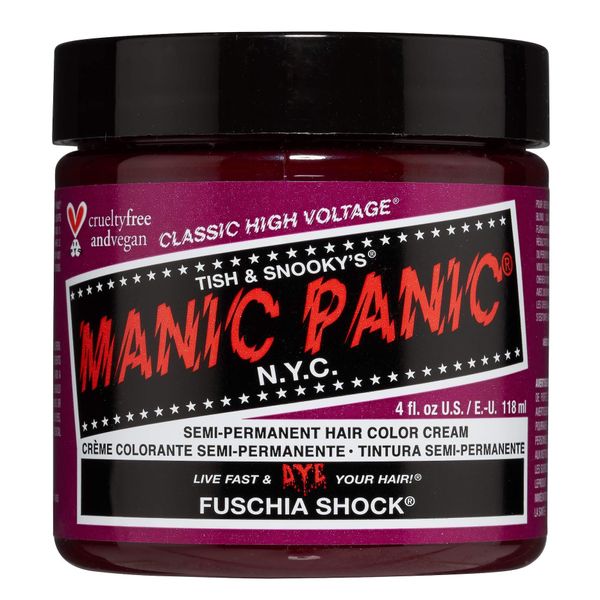 MANIC PANIC Classic Fuschia Shock Semi Permanent Hair Color - Dark Pink Hair Dye for Women & Men That Lasts 4-6 Weeks - Vegan, Ammonia & Cruelty-Free - Create & Mix Custom Shades (4oz)