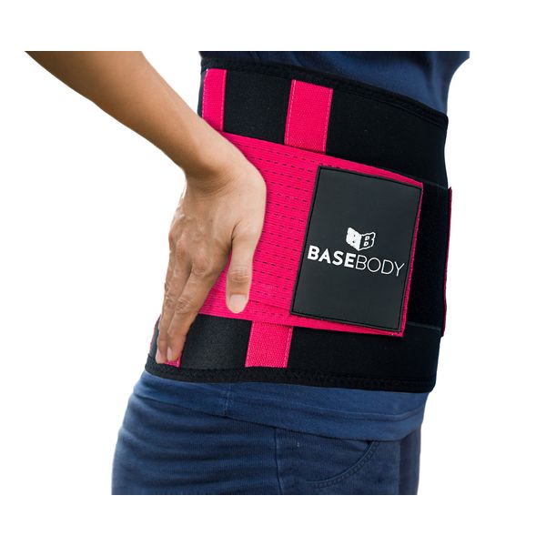 BaseBody Back Support Belts For Back Pain Men Women - Lower Back Support Brace - Lumbar Support Belt For Sciatica Pain (Hot Pink, Medium)