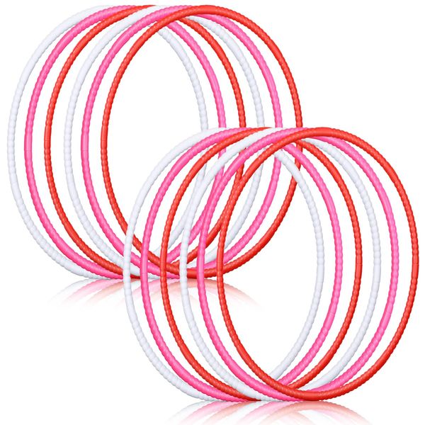 Sratte 12 Pcs Toy Hoop for Kid Detachable Adjustable Toy Hoop Colored Exercise Ring Plastic Circle for Kid Teen Gymnastics Equipment Require Self Assembly, 24 Inch(Red, Pink, White)