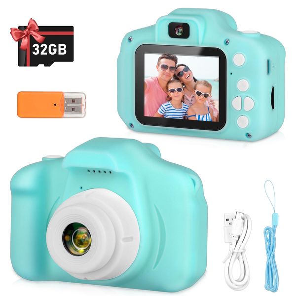 Zeacool Kids Camera, HD Digital Video Camera, Childrens Toys for 3 4 5 6 7 8 9 Year Old Boys/Girls, Selfie Camera for Kids, Christmas Birthday Gifts with 32GB SD Card (Green)