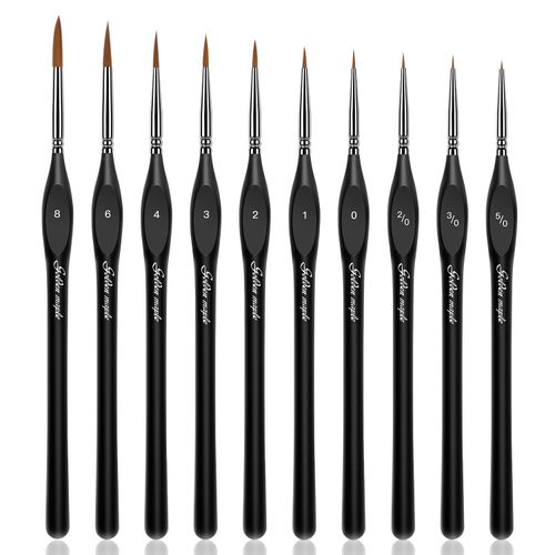 Golden Maple Detail Paint Brushes Set 10pcs Miniature Brushes for Fine Detailing & Art Painting - Acrylic, Watercolor,Oil,Models, 40k
