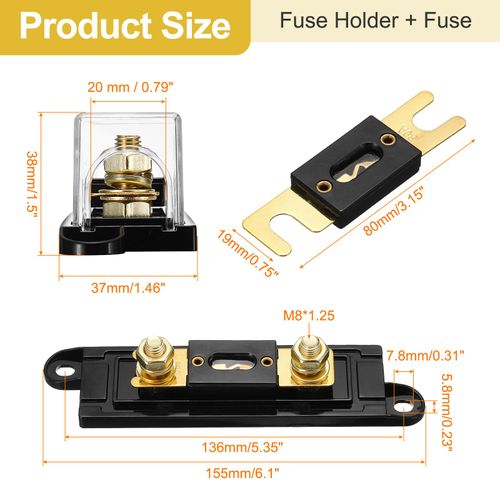 MECCANIXITY 1 Set 80 A 32 V ANL Fuse Holder Kit 80 A Fuse 0/2/4/8 Gauge AWG Inline Fuse Block Fuse Box Automotive Fuse Block for Radio Audio Inverter Amplifier