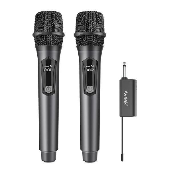 Aveek Wireless Microphones, Karaoke Dynamic Microphone for Speakers with Rechargeable Receiver(Work 6hs), for Singing, Party, Wedding, DJ, Speech (2 Packs)