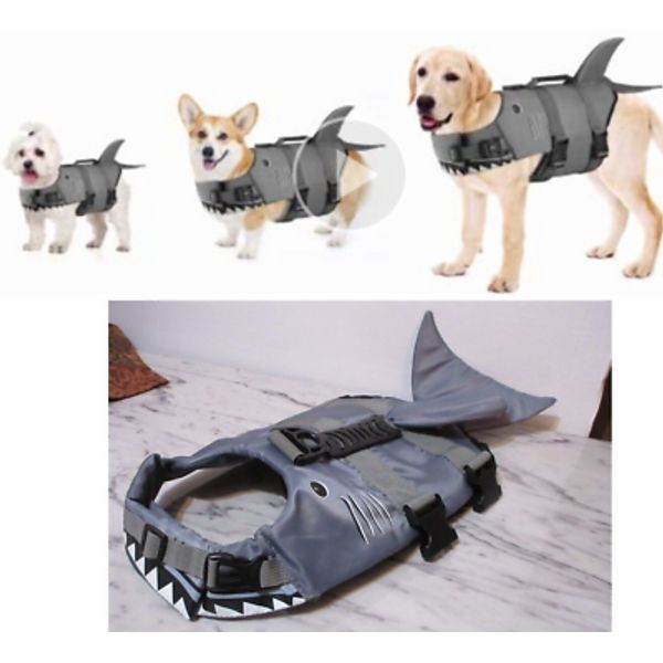 Dog S Life Jacket Swim Safety Vest Water Flotation Device Preserver Gray Shark F