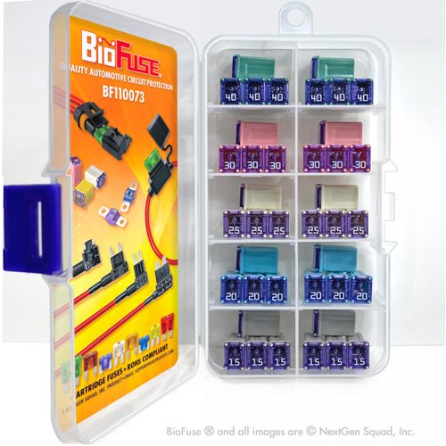 BioFuse SBFC-M Slow Blow Micro Cartridge 40-Piece Commercial Fuse Assortment 15A 20A 25A 30A 40A (MCASE, FMM Type Fuses)