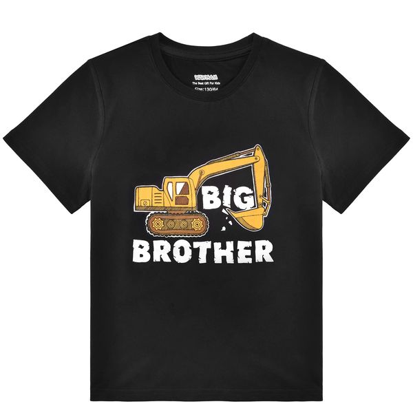 WAWSAM Big Brother Boys T-Shirt Cotton Truck Big Brother Shirt for Toddler Boy Promoted to Big Brother T-Shirt Tractor Big Bro Short Sleeve Print Youth Truck Top Tee Black