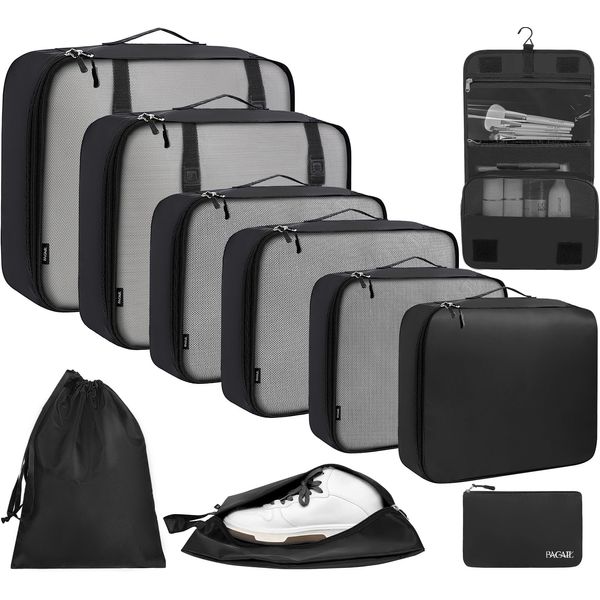 BAGAIL 10 Set Packing Cubes Various Sizes Packing Organizer for Travel Accessories Luggage Carry On Suitcase-Black