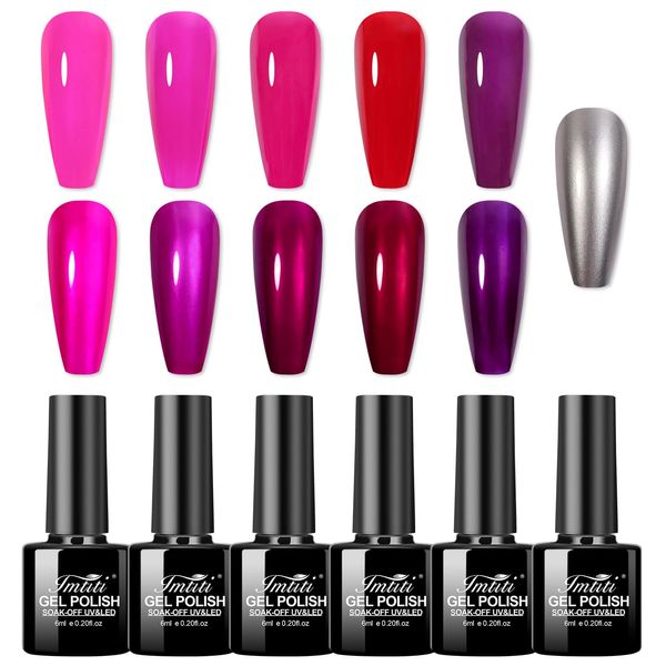 Imtiti Smalto Semipermanente Unghie Metallica Set, 5 Colori Gelatina Trasparente Metallica Smalto Per Unghie Kit Gel Nail Polish Cromato Effetto Specchio Metallico UV Led Manicure 6ml X 6