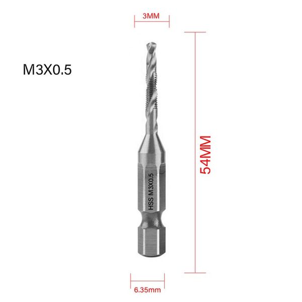 Hand Tap Machine Tap Spiral Tap 1236pcs Tap Drill Bit Hex Shank Titanium Plated Hss Thread Screw Bit Screw Machine Composite Tap M3 M4 M5 M6 M8 M10 Hand Tools, M3x0.5 Silver