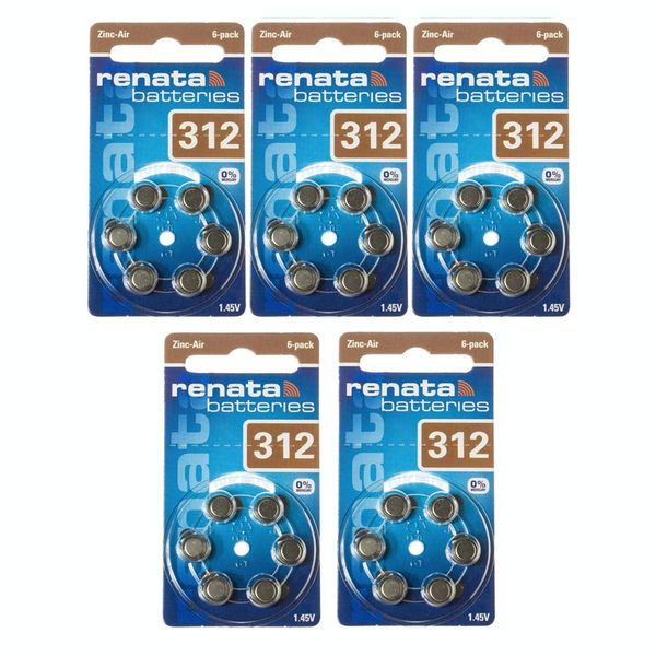 renata PR41 (312) Air Batteries for Hearing Aids, 6 Pack x 5 Sheets, Hearing Aid Batteries, Swatch Group, Germany, Genuine Imported Product