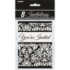 Unique Party 45644 - Black Damask Invitations, Pack of 8