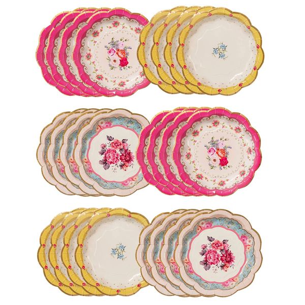 Talking Tables Vintage Floral Afternoon Tea Party Plates | Pack of 24 Truly Scrumptious Disposable Tableware for Birthday, Garden Party, Baby Shower, Wedding, Anniversary Hen do (17cm), Pink