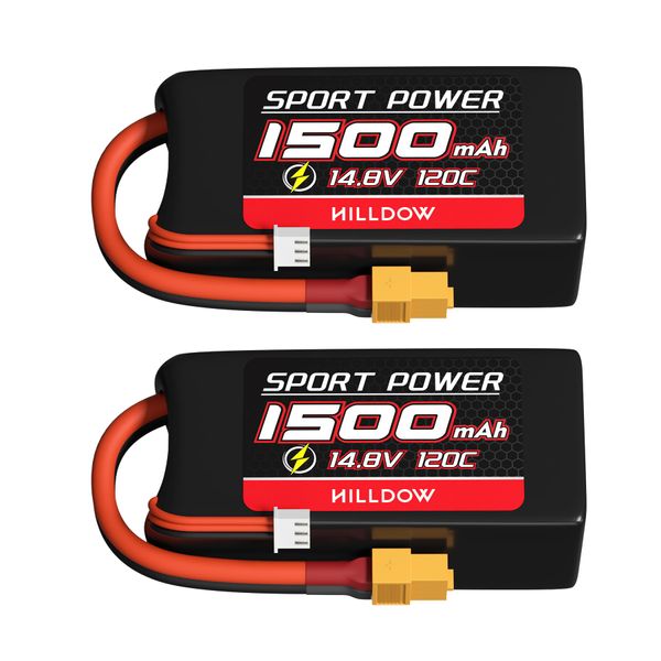 Hilldow 14.8V 4S Lipo Battery 1500mAh 120C RC Battery XT60 Plug for RC Models Airplane Helicopter UAV Remote Control Quadcopter Drone FPV (M10)