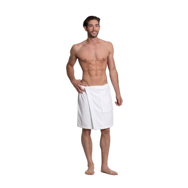 Turkuoise Men's 100% Cotton Terry Velour Bath Towel Wrap Made in Turkey (White)