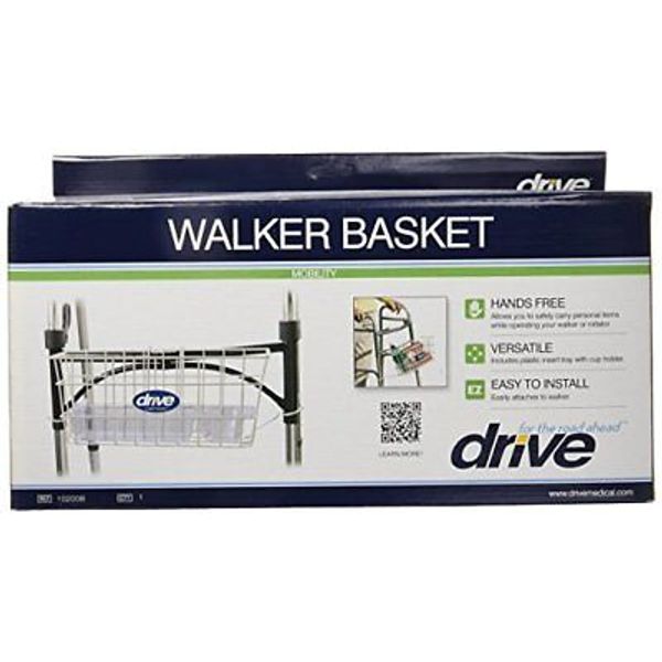 Walker Basket, White, with plastic cup holder by Drive Medical