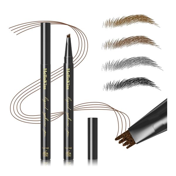 Hair-like Eyebrow Pen - Liquid Microfilling Brow Strokes Marker, Mimics Natural Eye Makeup Liners by “Linble” (#2 Deep Brown)