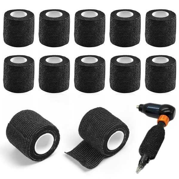 mizikuu Tattoo Griff Abdeckung Wrap, 12pcs Einweg Tattoo Grip Tape Cover Elastischer Tattoo Tape Tattoo Griff Band Einweg Tattoo Zubehör