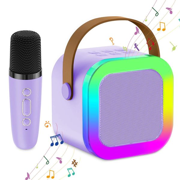 Karaoke Machine for Kids, Portable Bluetooth Speaker with Wireless Microphone, Clear & Loud Sound, Kids Toys Gifts for Girls 4, 5, 6, 7, 8, 9, 10 +Year Old (Purple)