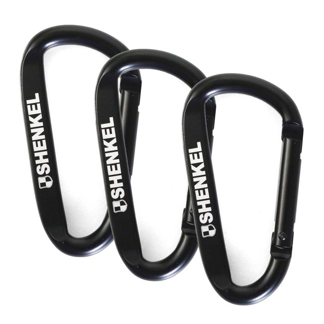 SHENKEL Large Carabiner, Black, Set of 3, 3.1 x 1.6 inches (8 x 4 cm), Aluminum Alloy, D Shape, Large, Black, Lightweight, Military Airsoft Game, Outdoor Activities