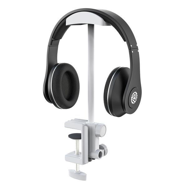 HVAYING Headphones, Convenient Headset Holder on Stand Desk - Fits All Headphone Sizes, Easy Assembly, Simple, Sleek Adjustable Swivel Arm Clamp Base for Organization & Display (White)