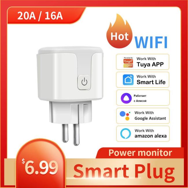 Tuya Wifi Smart Plug Socket 16a Power Monitor Timing Function Smart Life App  Control Outlet For Alexa Google Home Italy