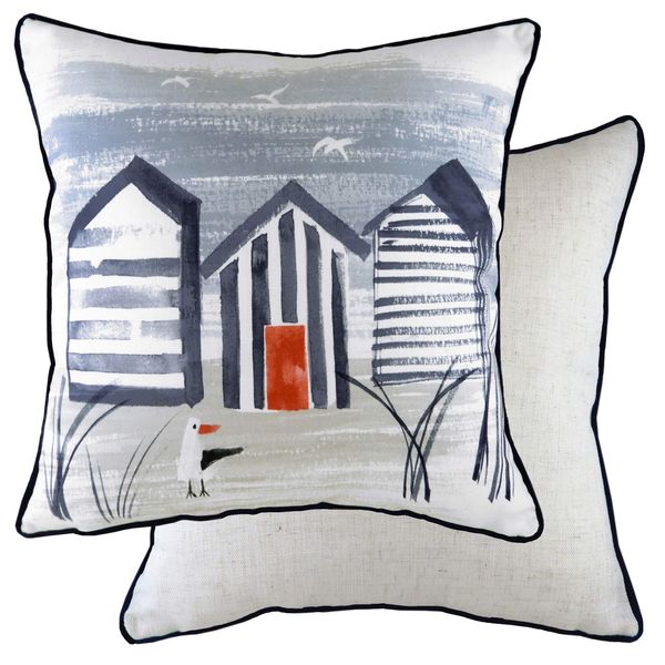 Evans Lichfield Nautical Beach Huts Cushion Cover, Multi, 43 x 43 cm