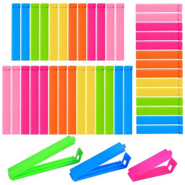 Redamancy 40 Pcs Food Clips, Coloured Food Bag Clips, Bag Clips for Food Storage, 3 Different Sizes Freezer Bag Clips for Snacks, Foods and Kitchen Storage