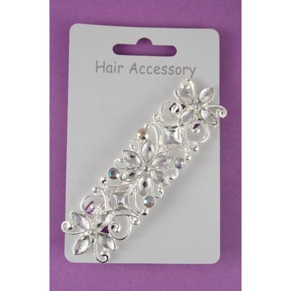 Silver Diamante Flower & Diamond Hair Barrette IN8525