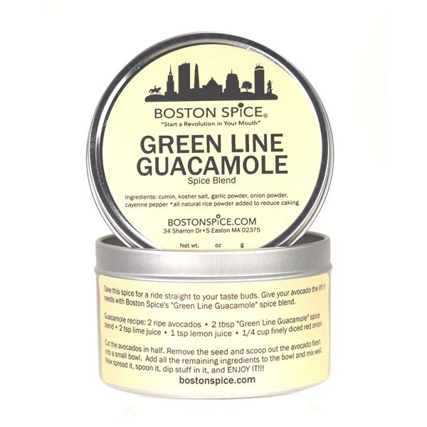 Boston Spice Green Line Handmade Guacamole Seasoning Blend To Mix with Fresh Avocados to Make Wicked Awesome Potato Chip Vegetable Dips Sandwich Pita Bread Spreads Approx 1 Cup in Metal Tin 5.2oz/149g