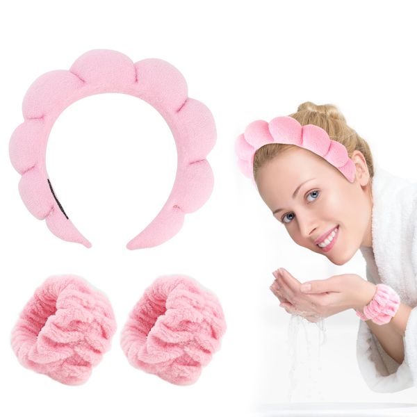 Stirnband Handgelenk Waschband Set, Haarband Kosmetik, mit Stirnbändern und Armbändern zum Waschen des Gesichts aus Mikrofaser - verhindert, dass Flüssigkeiten Ihre Haare und Arme nass machen