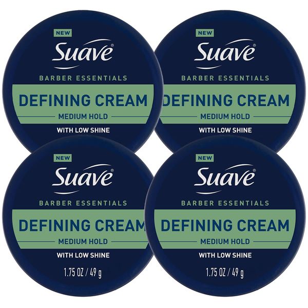 Suave Defining Cream for Men’s Hair Styling, 4-Pack – Medium Hold, Low Shine, Barber Essentials, 1.75 Oz Ea