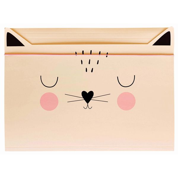 Elastic Folder A5 - Sturdy Cardboard - Soft-Touch Feel - Printed Inside and Outside - Funny Shape for Kids - Cat