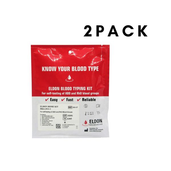 2X Eldoncard  A,B,O,AB & RHESUS D Blood Type Test Kit for self testing New