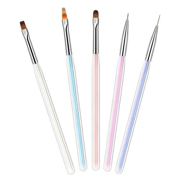 ISHR Nail Brush, Gel Nail Brush, Aurora, 5 Colors, Builder Glue Brush, 3D Nail UV Use, Cute Gel Brush, Gel Nail Painting Brush, Beginner Set, Nail Art Tool