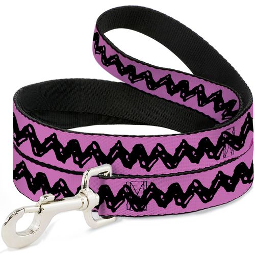 Peanuts Worldwide LLC Pet Leash, Dog Leash, Peanuts Charlie Brown Zig Zag Stripe Pink Black, 6 Feet Long 0.5 Inch Wide
