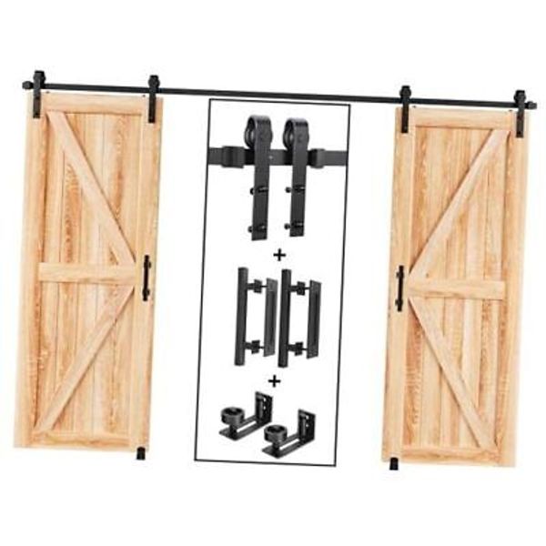 12 FT Double Sliding Barn Door Track and Handle Hardware 12FT-Double Door Kit