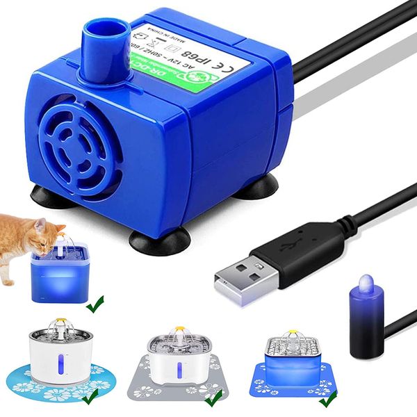 Electric LED Cat Pet Drinking Water Fountain Pump Rechargeable Motor Replacement