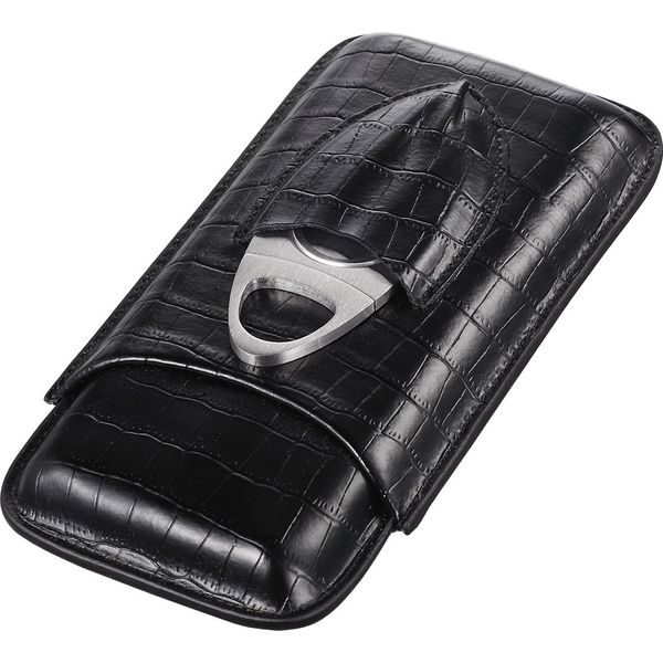 Visol Products VCASE512 "Lincoln" Black Leather 3-Finger Cigar Case