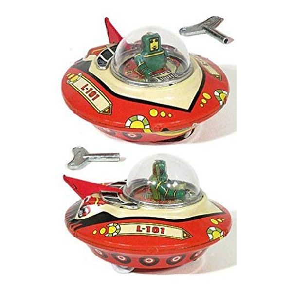 FLYING SAUCER Wind up Friction UFO Space Ship vtg look Tin Sparking BUMP-N-GO For Ages 15+ India