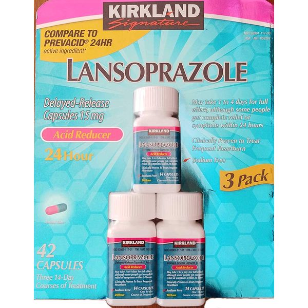 Kirkland Signature Lansoprazole 15 mg. Acid Reducer, 42 Capsules