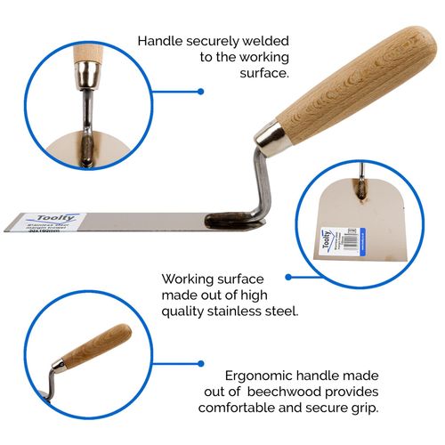 Toolty Stainless Steel Stucco Trowel, Wall Putty Trowel, Plastering Trowel, Finishing Trowel - 30x160mm - for Brickwork and Plastering - Wooden Handle - DIY - TLTY-0710