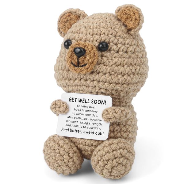atimier Get Well Soon Gift - Handmade Crocheted Bear with Heartwarming Message