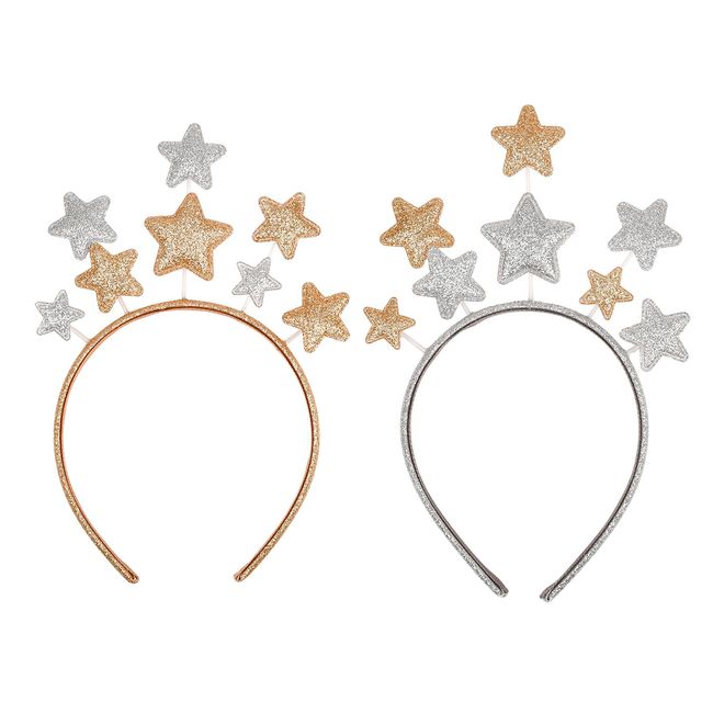 JNAWA 2 Pieces Christmas Glitter Star Headband Shiny Pentagram Headband Princess Glitter Band Hair Accessories for Women and Girls Christmas Cosplay Party