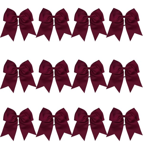 8 Inch Cheerleader Bows Ponytail Holder Solid Color Cheerleading Bows Hair Tie (maroon)