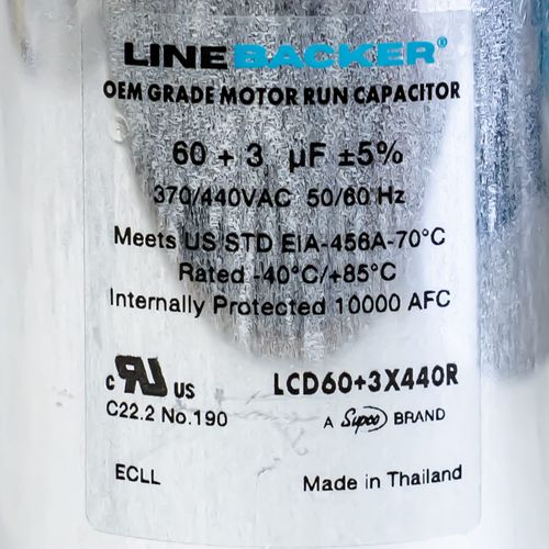 Supco Capacitor Round Dual Run 60 + 3 uf 370/440 Volts for HVAC Motors Compressors LCD60+3X440R Linebacker