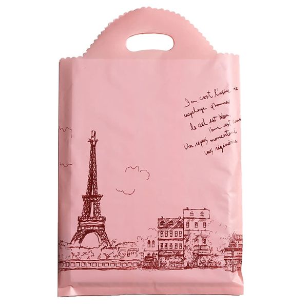 Joyhey 100 Count 7.8" x 9.8" Plastic Merchandise Bags - Pink Eiffel Tower (More Patterns Available)