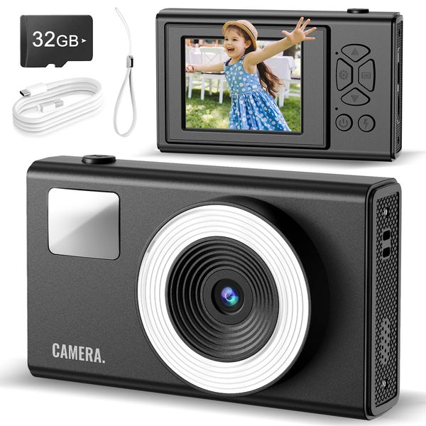 CIMELR Digital Camera, UHD 4K Kids Camera, 48MP 16x Digital Zoom Point and Shoot Camera, Auto Focus, 3-Speed Fill Light, Anti-Shake Compact Small Camera for Teen Adult Beginner(Black)